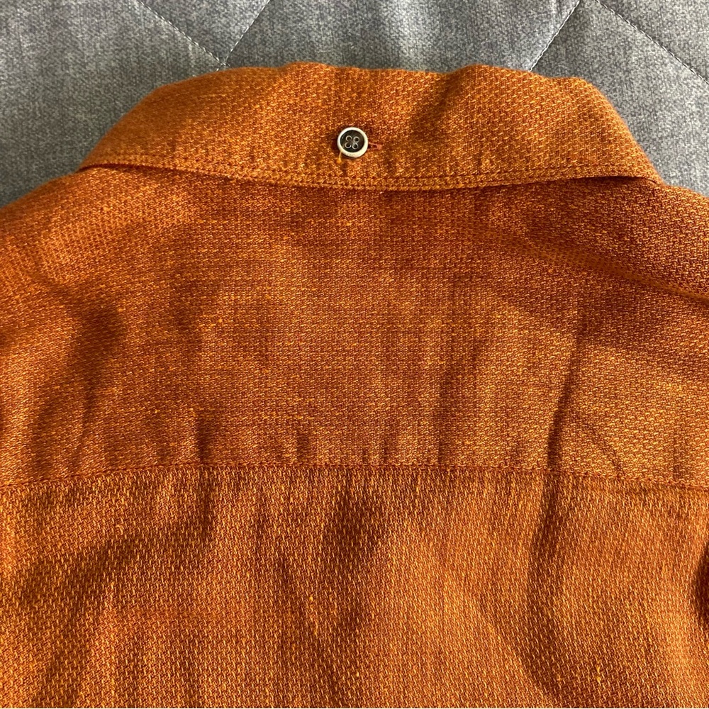 32 Bar Blues Long Sleeve Button Up Shirt Mens XL Orange Cotton Linen Blend - Picture 5 of 11